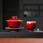 Lang Kiln Red Gaiwan Set - Handmade Chinese Porcelain Lidded Tea Bowl