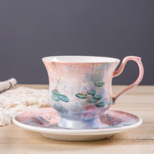 Hand-Painted Monet Water Lilies Coffee Mug & Saucer Set - Image 4