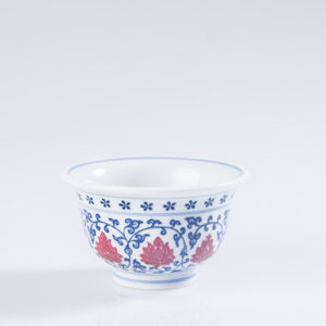 Blue and White with Underglaze Red "Interlocking Lotus Scroll" Gaiwan Set - Image 3