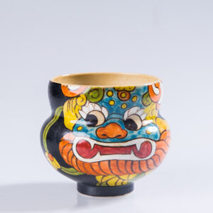 Artisan Hand-Painted Gourd Tea Cup | Lucky Fu Lu Lion Dance Artware