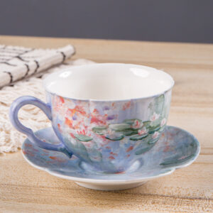 Hand-Painted Monet Water Lilies Coffee Mug & Saucer Set - Image 5