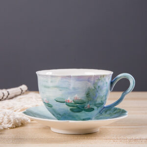 Monet's Water Lilies Collector's Set - Hand-Painted Ceramic Coffee Mug & Saucer - Impressionist Art Gift - Image 4