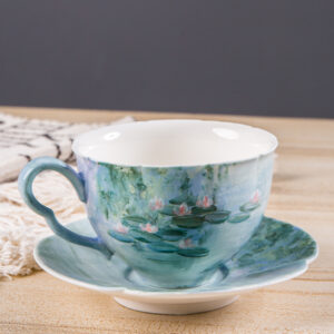 Monet's Water Lilies Collector's Set - Hand-Painted Ceramic Coffee Mug & Saucer - Impressionist Art Gift - Image 5