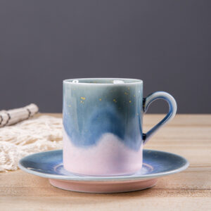 Serene Blue Flowing Glaze Coffee Cup - Wood Fired Raku Pottery, Unique Crystal Glaze Mug, One of a Kind - Image 4