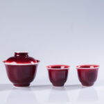 Lang Kiln Red Gaiwan Set - Handmade Chinese Porcelain Lidded Tea Bowl