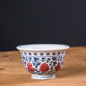 Blue and White with Underglaze Red "Interlocking Lotus Scroll" Gaiwan Set - Image 7
