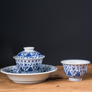 Hand-Painted Blue & White "Interlocking Lotus" Gaiwan Set - Image 4