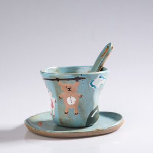 Hand Pinched Green Cartoon Coffee Cup Set - Whimsical Ceramic Mugs, Funky Handmade Gift - Image 3