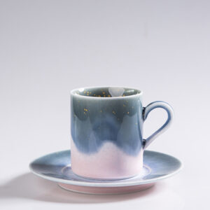 Serene Blue Flowing Glaze Coffee Cup - Wood Fired Raku Pottery, Unique Crystal Glaze Mug, One of a Kind