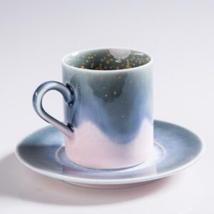Serene Blue Flowing Glaze Coffee Cup - Wood Fired Raku Pottery, Unique Crystal Glaze Mug, One of a Kind - Image 3