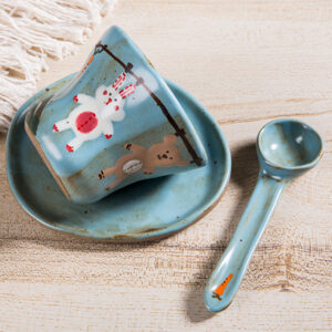 Hand Pinched Green Cartoon Coffee Cup Set - Whimsical Ceramic Mugs, Funky Handmade Gift - Image 6