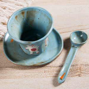 Hand Pinched Green Cartoon Coffee Cup Set - Whimsical Ceramic Mugs, Funky Handmade Gift - Image 7