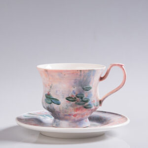 Hand-Painted Monet Water Lilies Coffee Mug & Saucer Set