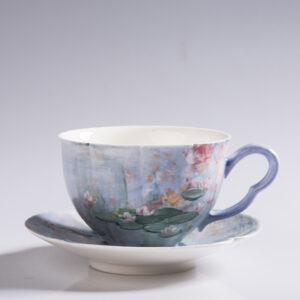 Hand-Painted Monet Water Lilies Coffee Mug & Saucer Set
