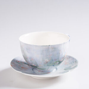 Hand-Painted Monet Water Lilies Coffee Mug & Saucer Set - Image 2