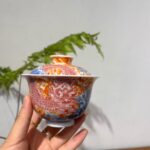 青花矾红两才盖碗