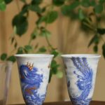 斗彩青花龙凤对杯